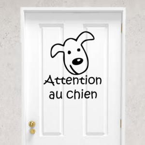 Sticker vinyle avec inscription "Attention au chien"