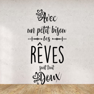 Sticker vinyle 'Avec un petit bisou' pour décoration murale.