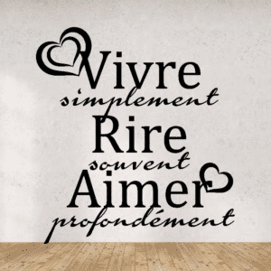 Sticker vinyle 'Vivre simplement' décoratif pour salon.