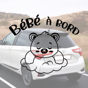 Sticker Bébé à bord avec ours et nuage