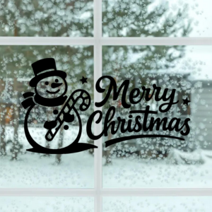 Sticker vinyle bonhomme de neige Merry Christmas pour décoration de Noël.