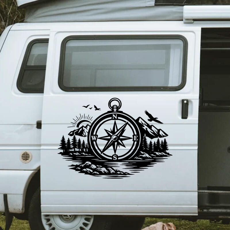 Sticker vinyle boussole avec lac décoratif