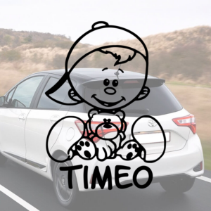 Sticker vinyle enfant assis mec personnalisé avec prénom.