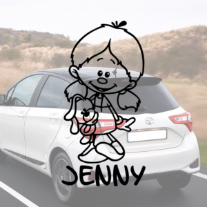 Sticker vinyle d'une fille debout avec prénom pour voiture