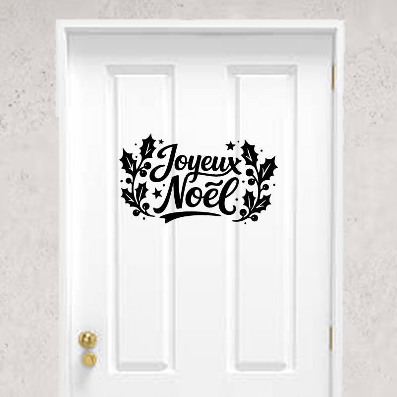 Stickers vinyle de feuilles de gui pour Noël Porte