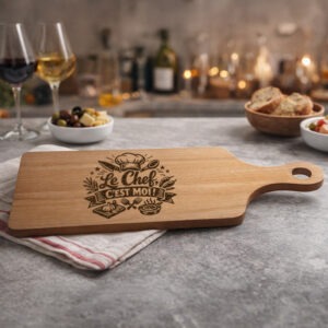 Planche à découper en bois avec gravure Le Chef C'est Moi
