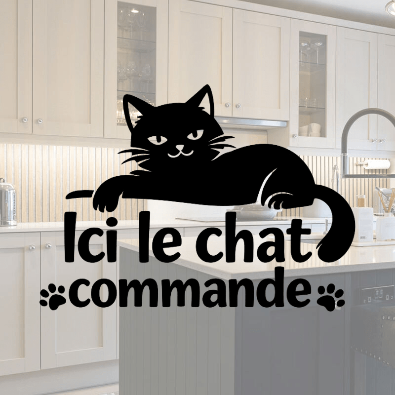 Sticker vinyle "Ici le chat commande" pour boîte aux lettres Cuisine