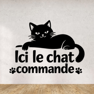 Sticker vinyle "Ici le chat commande" pour boîte aux lettres