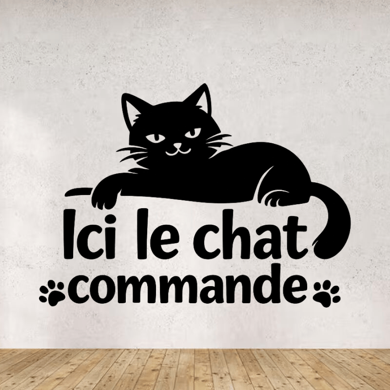 Sticker vinyle "Ici le chat commande" pour boîte aux lettres