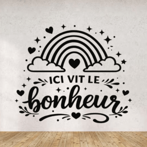 Sticker vinyle 'Ici vit le bonheur' pour décoration intérieure
