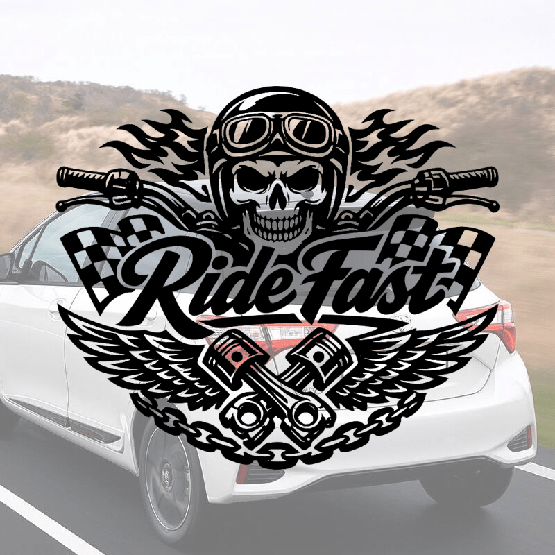 Sticker vinyle 'Ride Fast' pour motos et voitures.