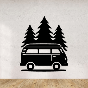 Van et sapins - mockup autocollant vinyle