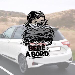 Bébé à bord avec un bébé dans un burger géant - aperçu sur vitre de voiture