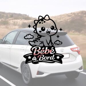 Bébé à bord avec un bébé dinosaure kawaii 2 - aperçu sur vitre de voiture