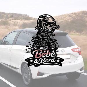 Bébé à bord avec un bébé motard - aperçu sur vitre de voiture