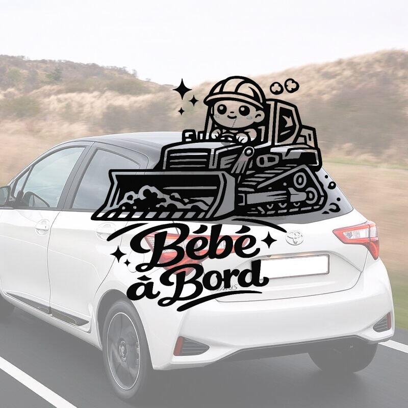 Bébé à bord avec un bulldozer - aperçu sur vitre de voiture