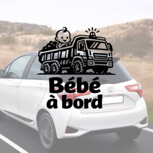 Bébé à bord avec un camion de chantier - aperçu sur vitre de voiture