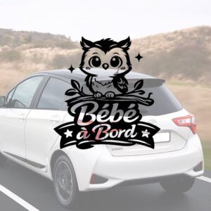 Bébé à bord avec un hibou - aperçu sur vitre de voiture