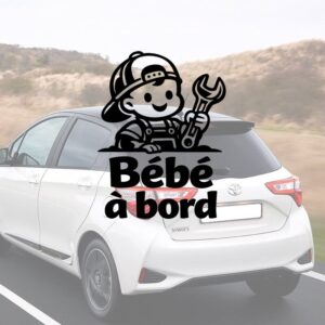Bébé à bord avec un mécanicien - aperçu sur vitre de voiture