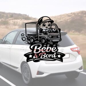 Bébé à bord avec un petit camion - aperçu sur vitre de voiture