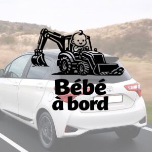 Bébé à bord avec un tractopelle - aperçu sur vitre de voiture