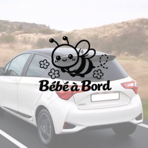 Bébé à bord avec une abeille kawaii - aperçu sur vitre de voiture