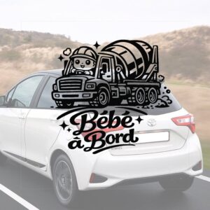 Bébé à bord avec une bétonnière - aperçu sur vitre de voiture