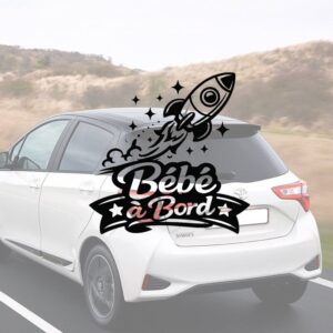 Bébé à bord avec une fusée - aperçu sur vitre de voiture