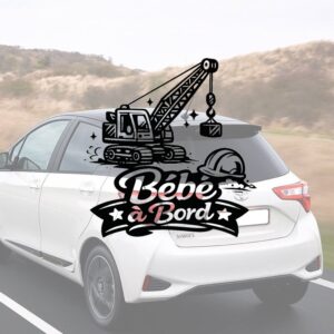 Bébé à bord avec une grue - aperçu sur vitre de voiture