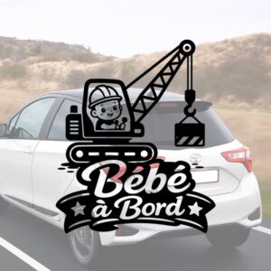 bébé à bord avec une grue de chantier - aperçu sur vitre de voiture