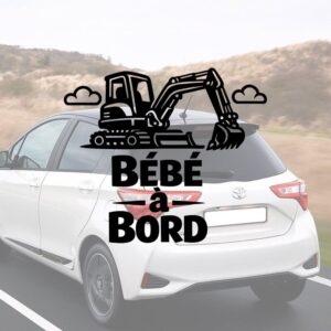 Bébé à bord avec une mini pelle - aperçu sur vitre de voiture