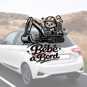 Bébé à bord avec une pelleteuse - aperçu sur vitre de voiture