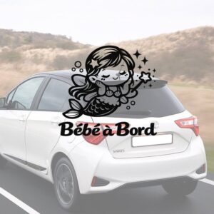 Bébé à bord avec une petite sirène - aperçu sur vitre de voiture