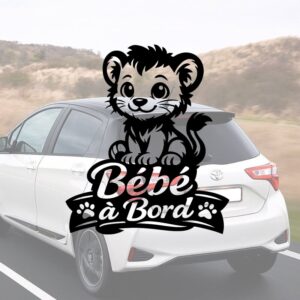 Bébé à bord lion - aperçu sur vitre de voiture